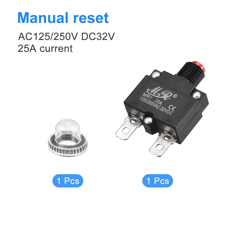 Circuit Overload Protector 25A Push Button with Waterproof Caps 1pcs