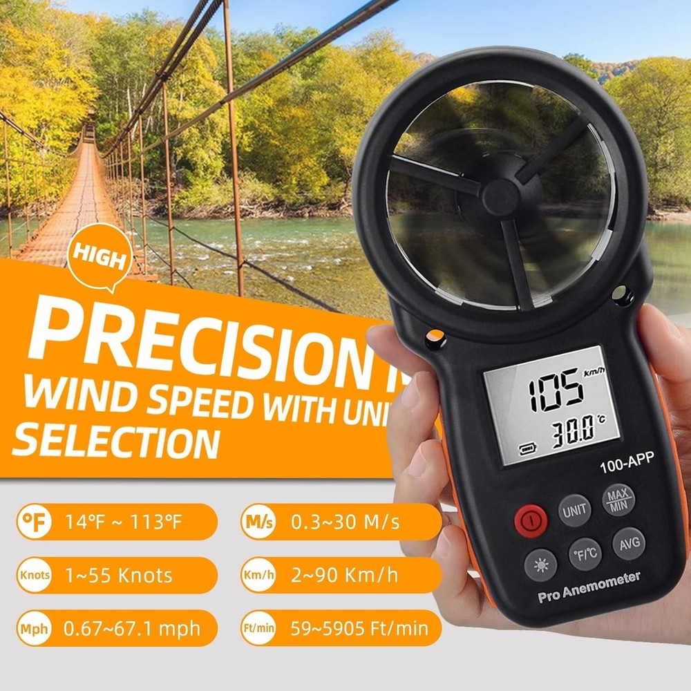 Anemometer Handheld Digital Wind Speed Meter 30m/s Wind Temperature Data Logger