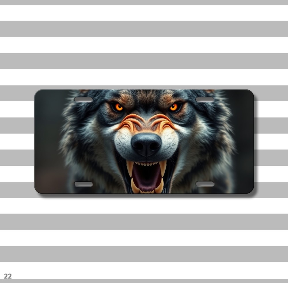 Snarling Wolf License Plate with Sharp Teeth Personalized Car Tag Special Gift
