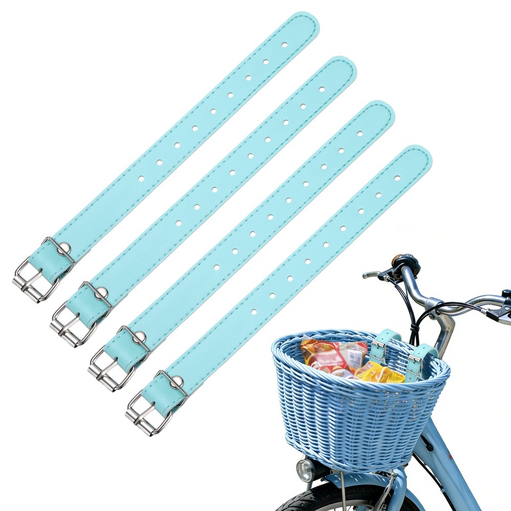 4 Pcs Adjustable Leather Bicycle Basket Strap, Blue