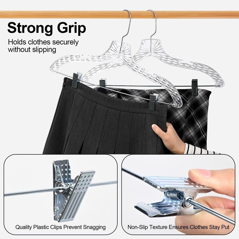 Heavy Duty Clear Plastic Hangers 360 Degree Hook Space Saving 20 Pack