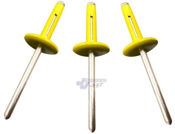 Large Head Yellow Exploding Rivets Pop Rivet 100 ct. Tri-Fold Racing Fasteners