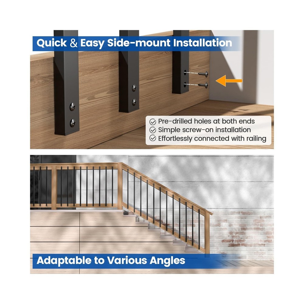 Muzata 50Pack 32'' Aluminum Deck Balusters Facemount Rectangular Railing Meta...