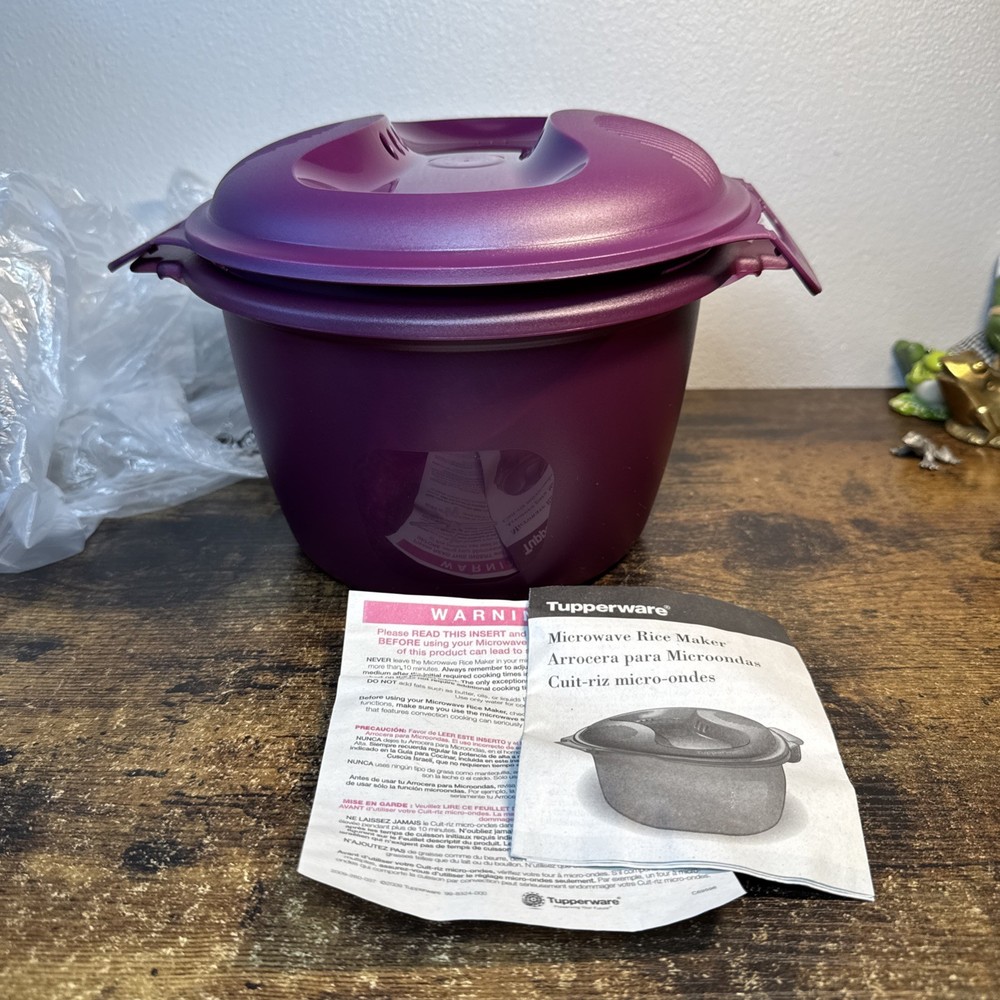 Tupperware Microwave Rice maker Steamer 3 Piece Set Purple with instructions