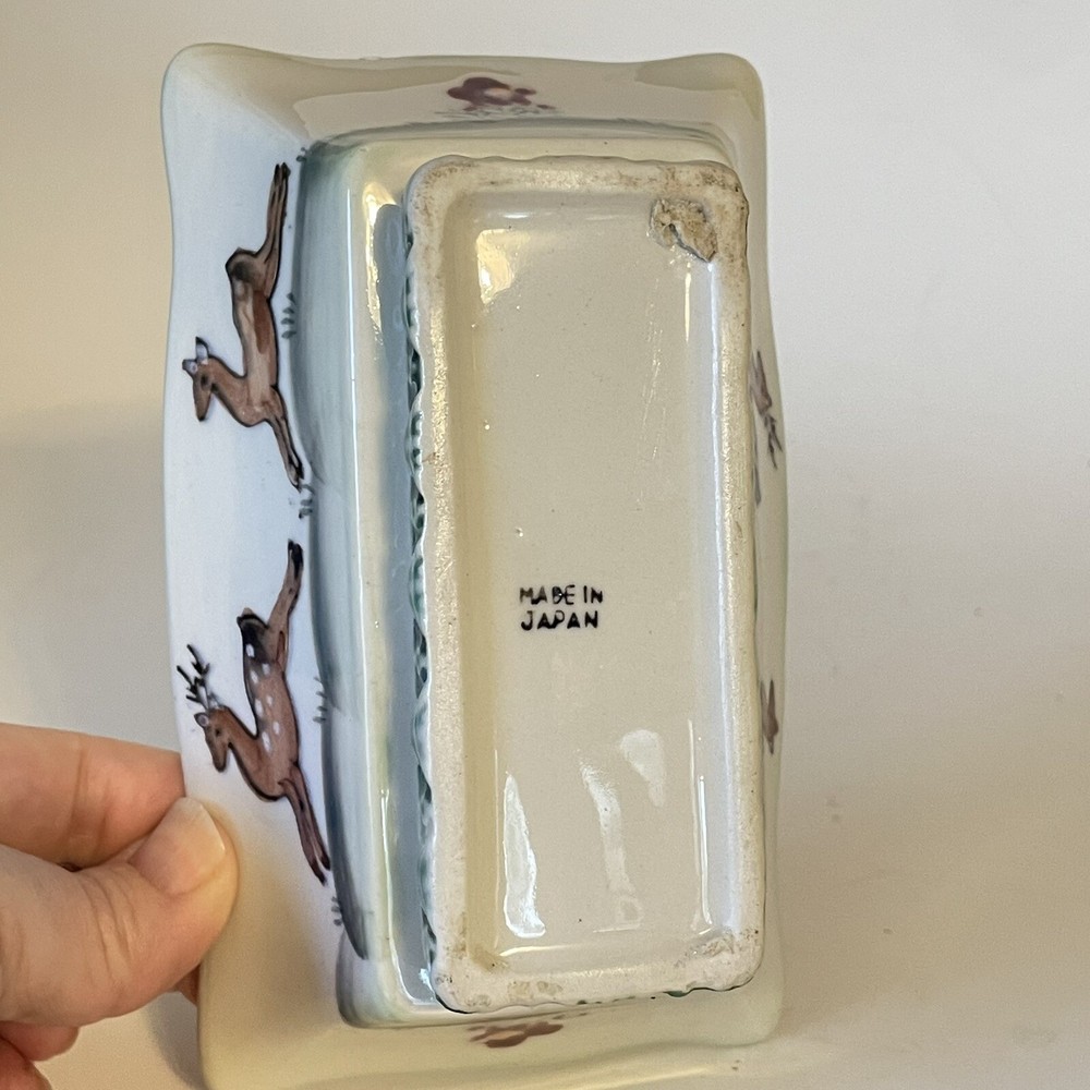 Vintage Rectangular Planter Painted Deer 5.75"x3.5" Japan Retro MCM