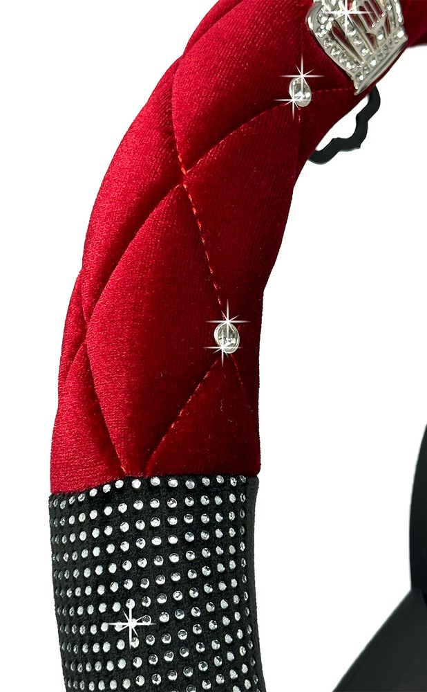 TrexNYC Crown Rhinestone Steering Wheel Cover, Red