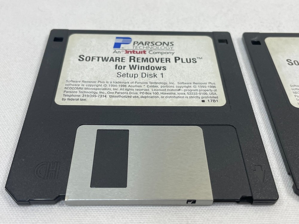 Vintage 1996 Parsons Technology Software Remover Plus for Windows 3.5" Floppy