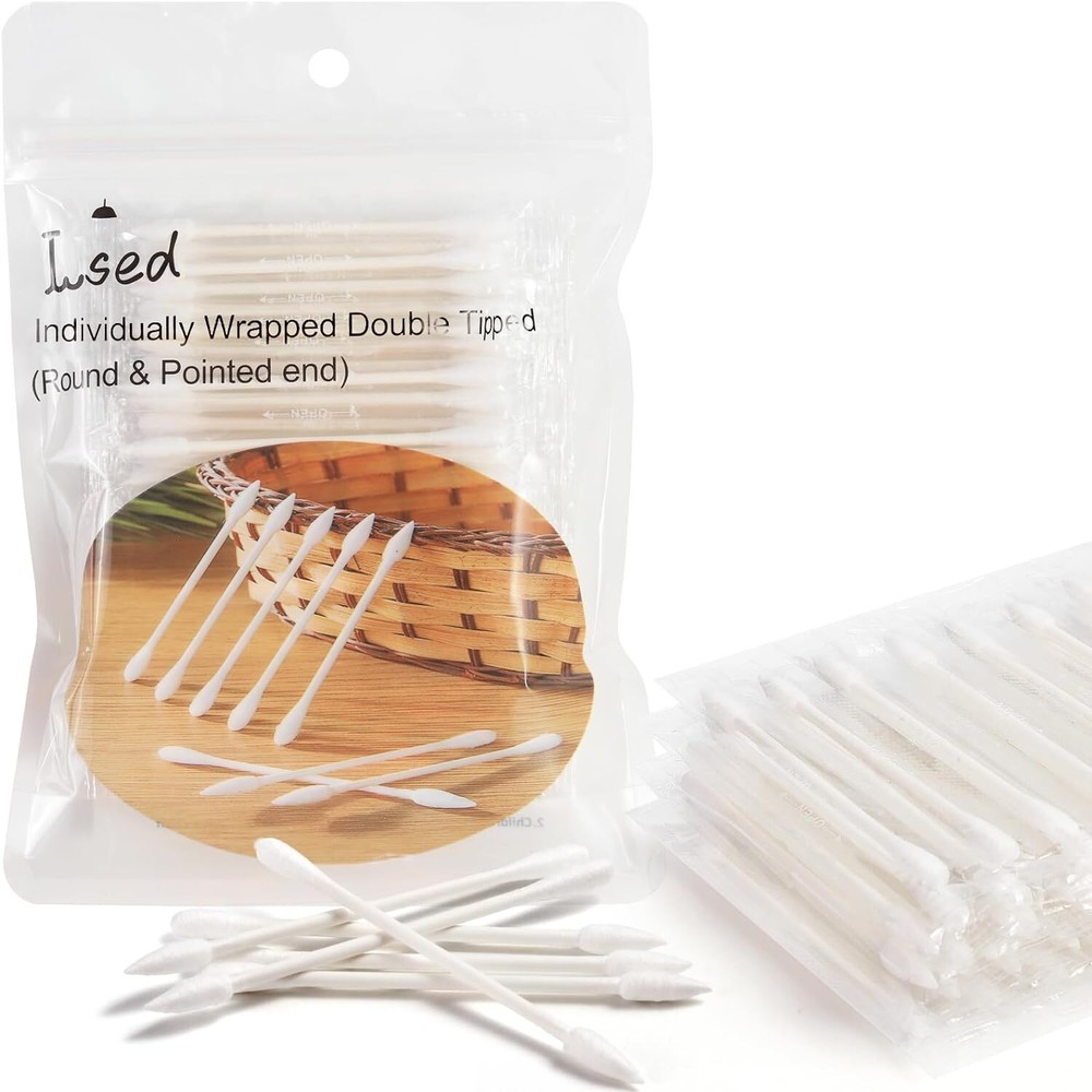 100 Pack Individually Wrapped Cotton Swabs Organic Tips