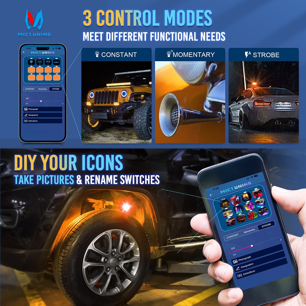 MICTUNING P1s RGB 12 Gang Switch Panel Wireless App Control Circuit Relay System