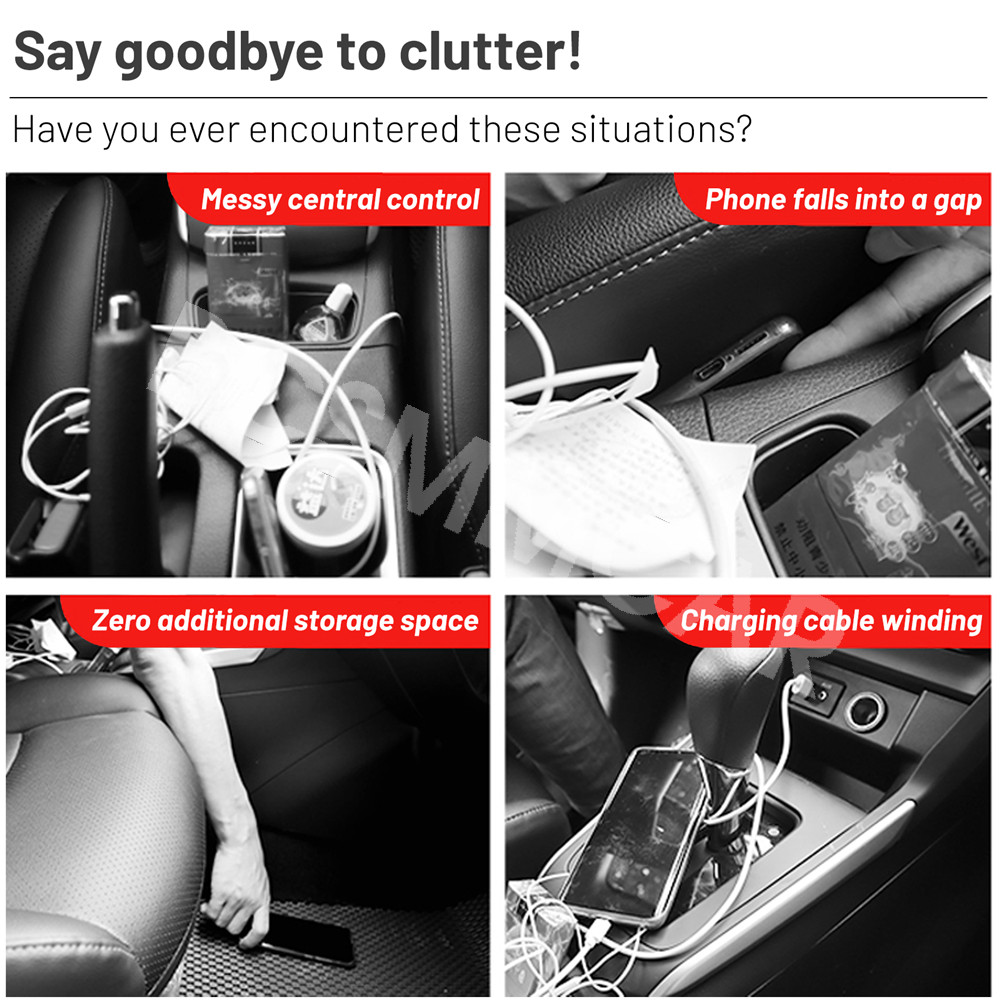 Car Storage Box Organizer Rechargeable Phone Charger Cigarette Lighter Socket