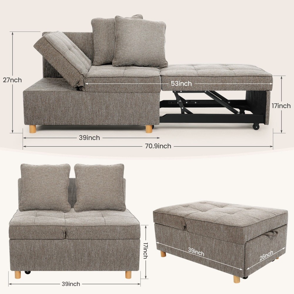 4-in-1 Folding Ottoman Sofa Bed, Convertible Chair Multi-Function Sleeper Sofa:】