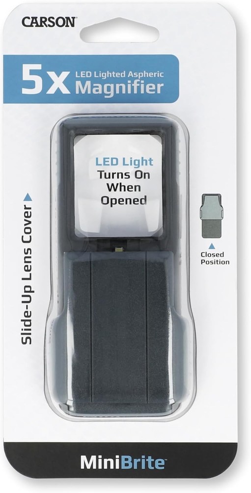 Carson MiniBrite LED Lighted Slide-Out Aspheric Magnifier with Protective Sleeve