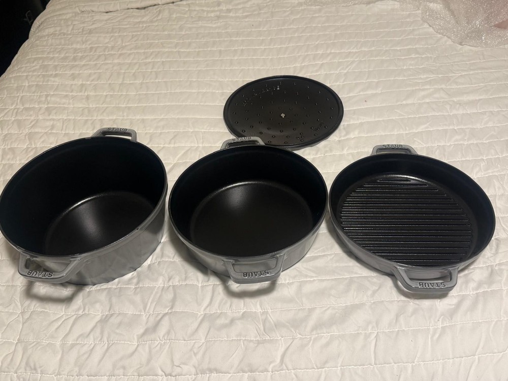 Staub Cast Iron 4-pc Stackable Set, Graphite Grey