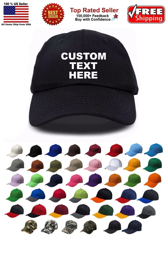 Personalized Text Embroidered Unisex Baseball Cap, Adjustable Hat, Custom Text