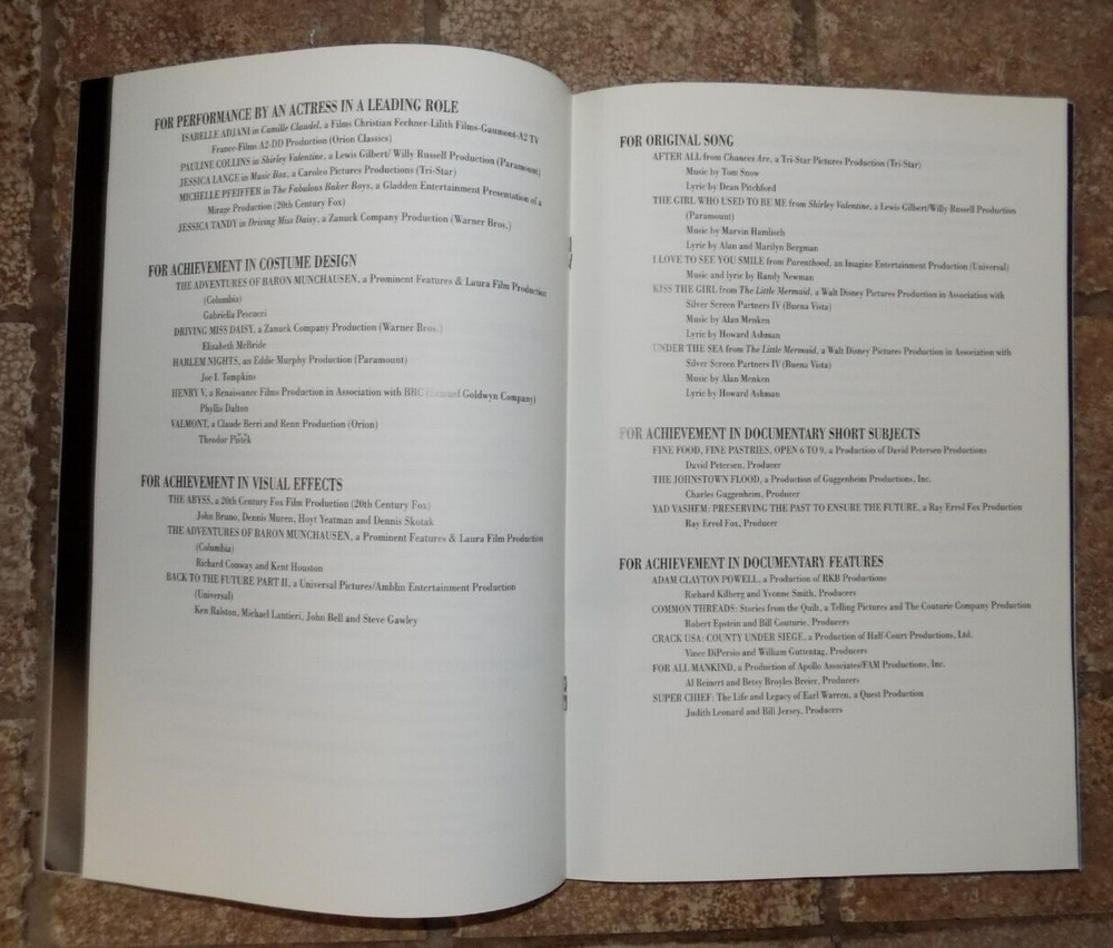 62nd Annual Acadamy Awards Program - SIGNED by MICHAEL CHICKLIS - 1990 Oscars