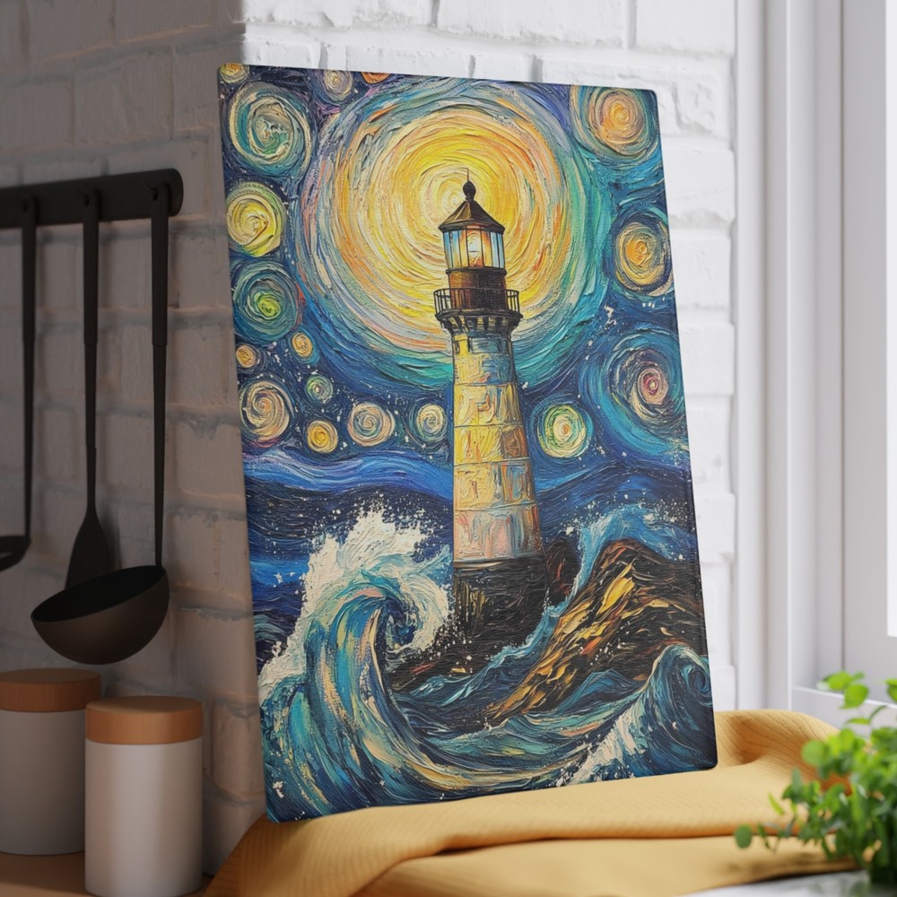 Tempered Glass Cutting Board | Lighthouse At Sea  (M-113)