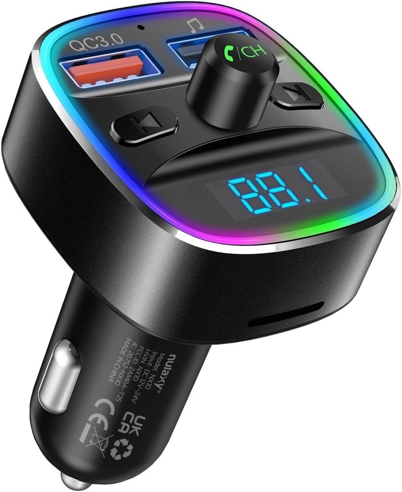 Multi-Functional Bluetooth FM Transmitter & Dual USB Charger with Lights - Black
