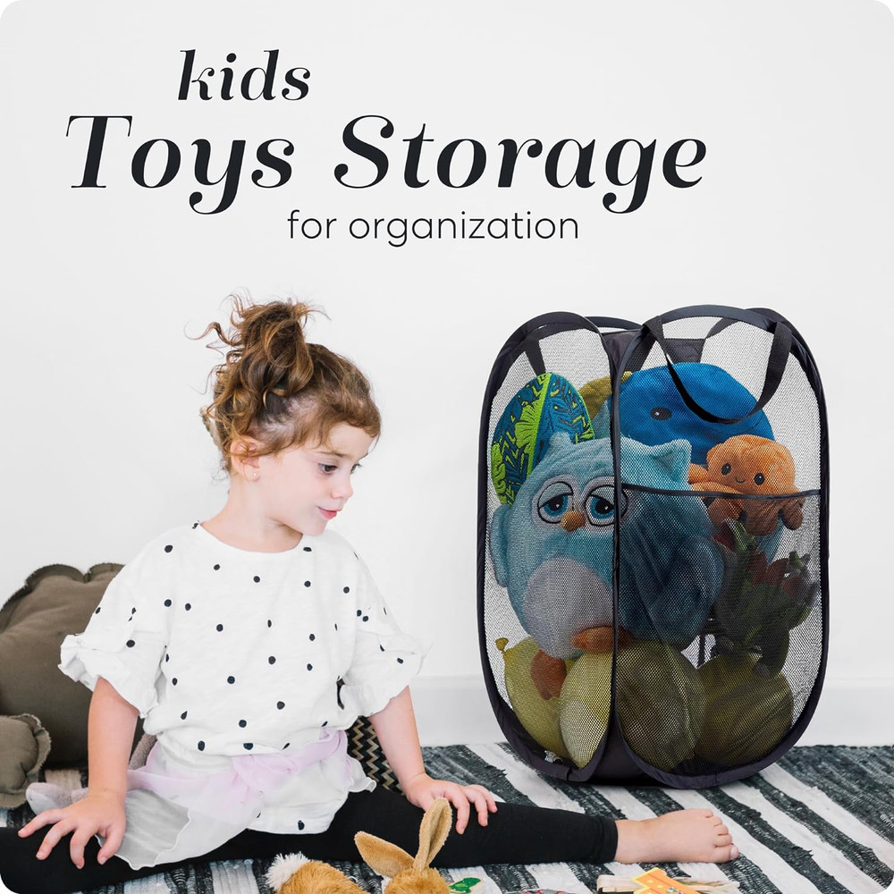 Pop Up Laundry Hamper Basket with Side Pocket – Foldable Fabric Bin for Clothes
