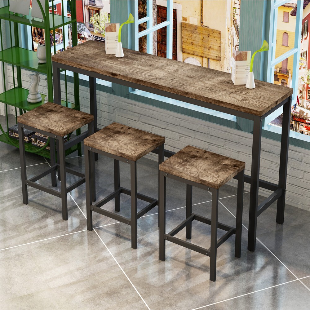 4 Piece Bar Table Set Counter Height Kitchen Pub Table with 3 Bar Stools