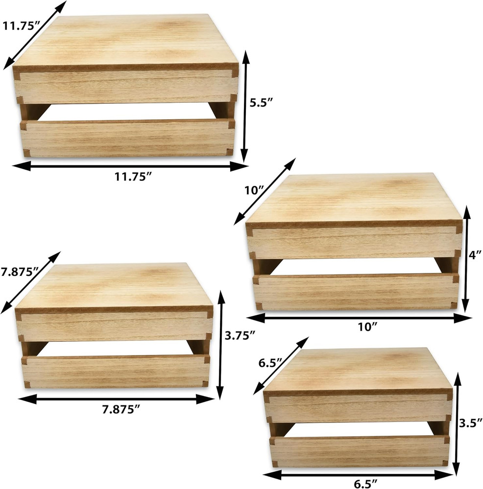 Wooden Buffet Risers Set - Rustic Display Stands for Cakes & Desserts (4 Sizes)