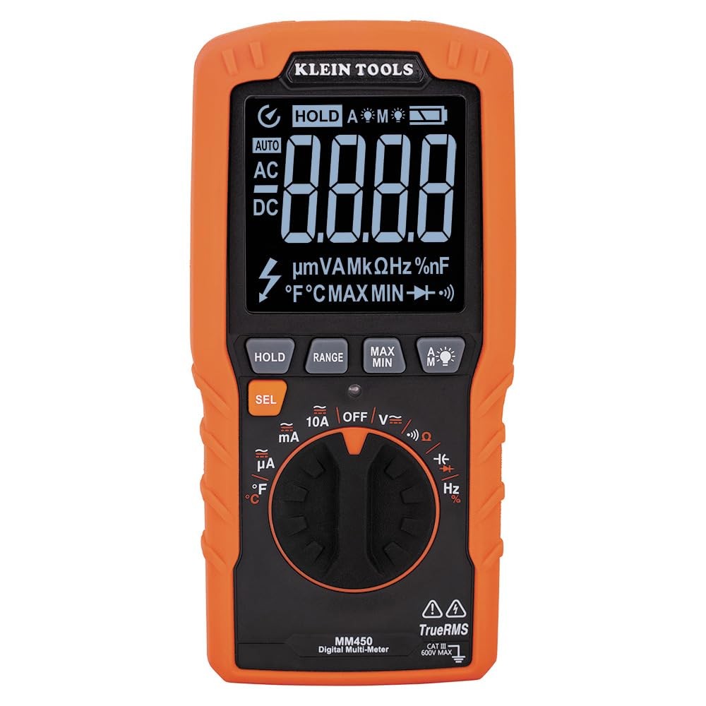 Klein Tools MM450 Slim Digital Multimeter, Reverse One Size, Orange/Black