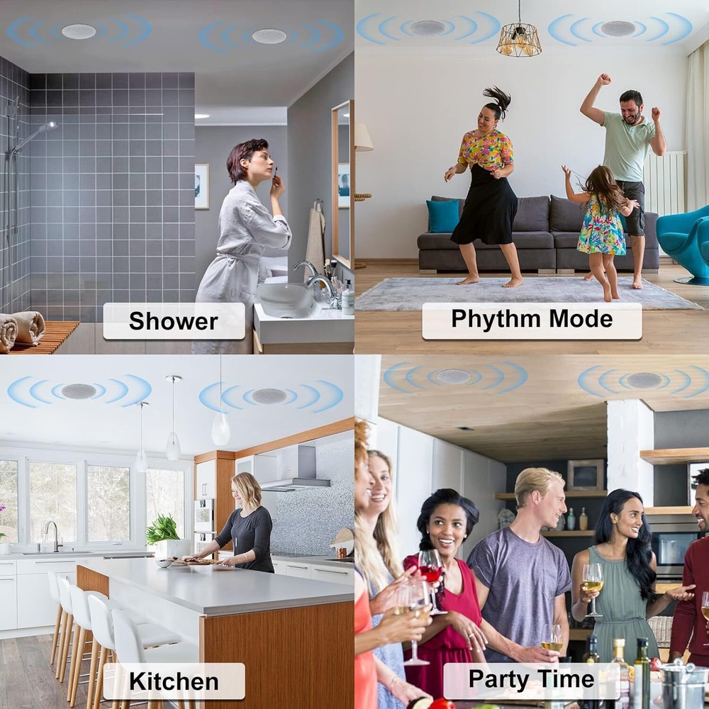 Herdio 4" Bluetooth Speaker Amplifier Kit Kitchen Wall Ceiling Speakers