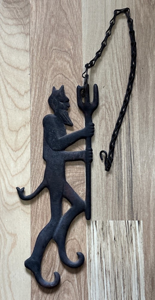 John Wright Damper Devil Cast Iron Fireplace Damper Pull w/chain VTG