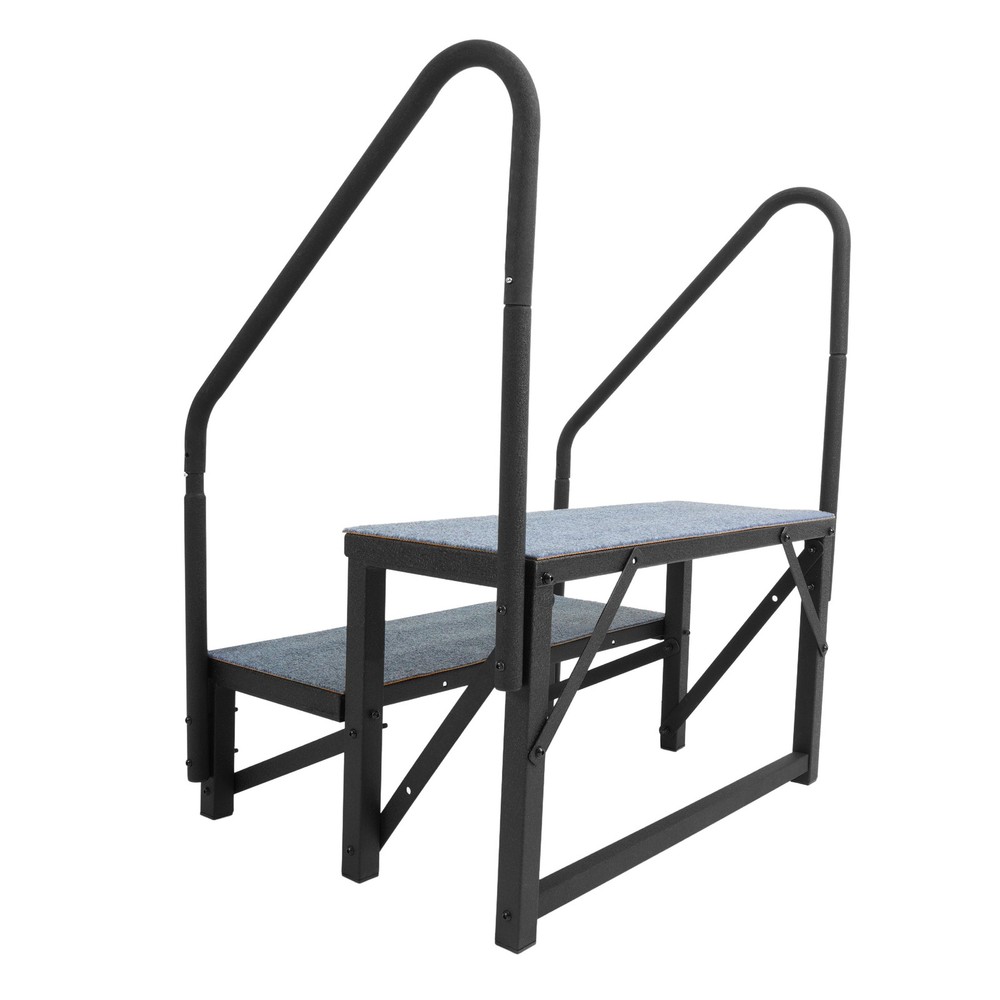 2 Step RV Steps with 2 Handrails w/Step Mat 660 lbs Load Capacity For Trailers