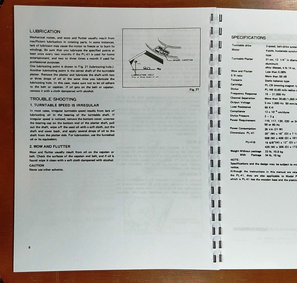 Pioneer PL-41 Turntable Owners Manual