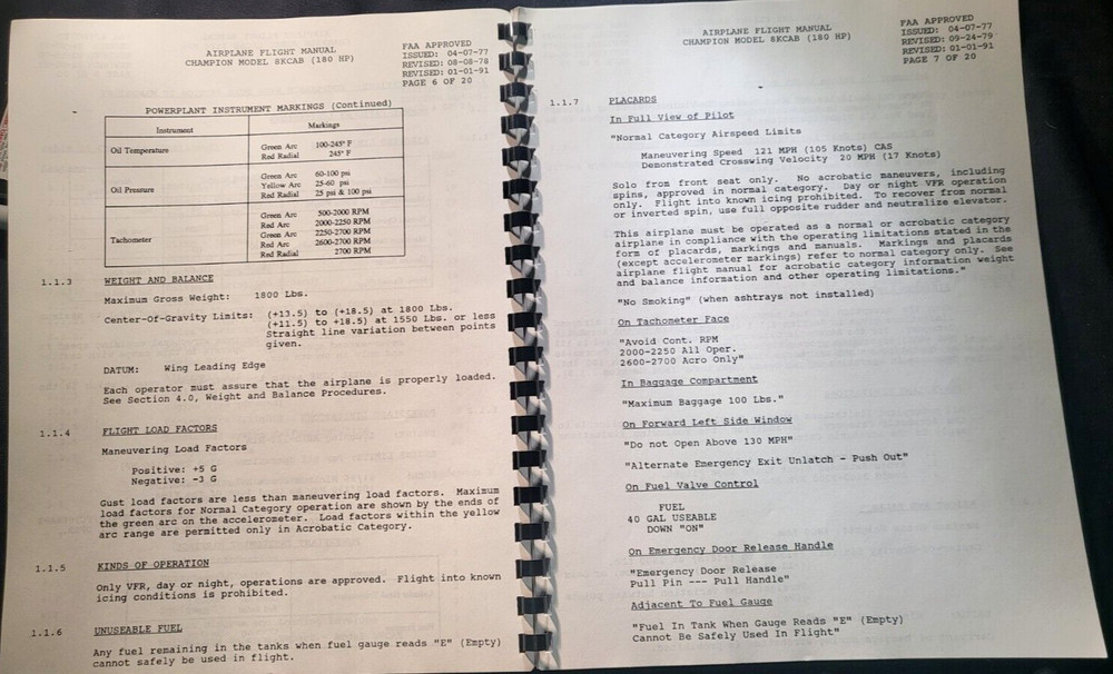 FAA APPROVED - Bellance - Model 8KCAB Flight Operator's Manual...