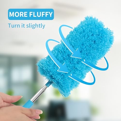 Mini Microfiber Duster for Cleaning, Hand Duster with Extension Pole, Blue Grey