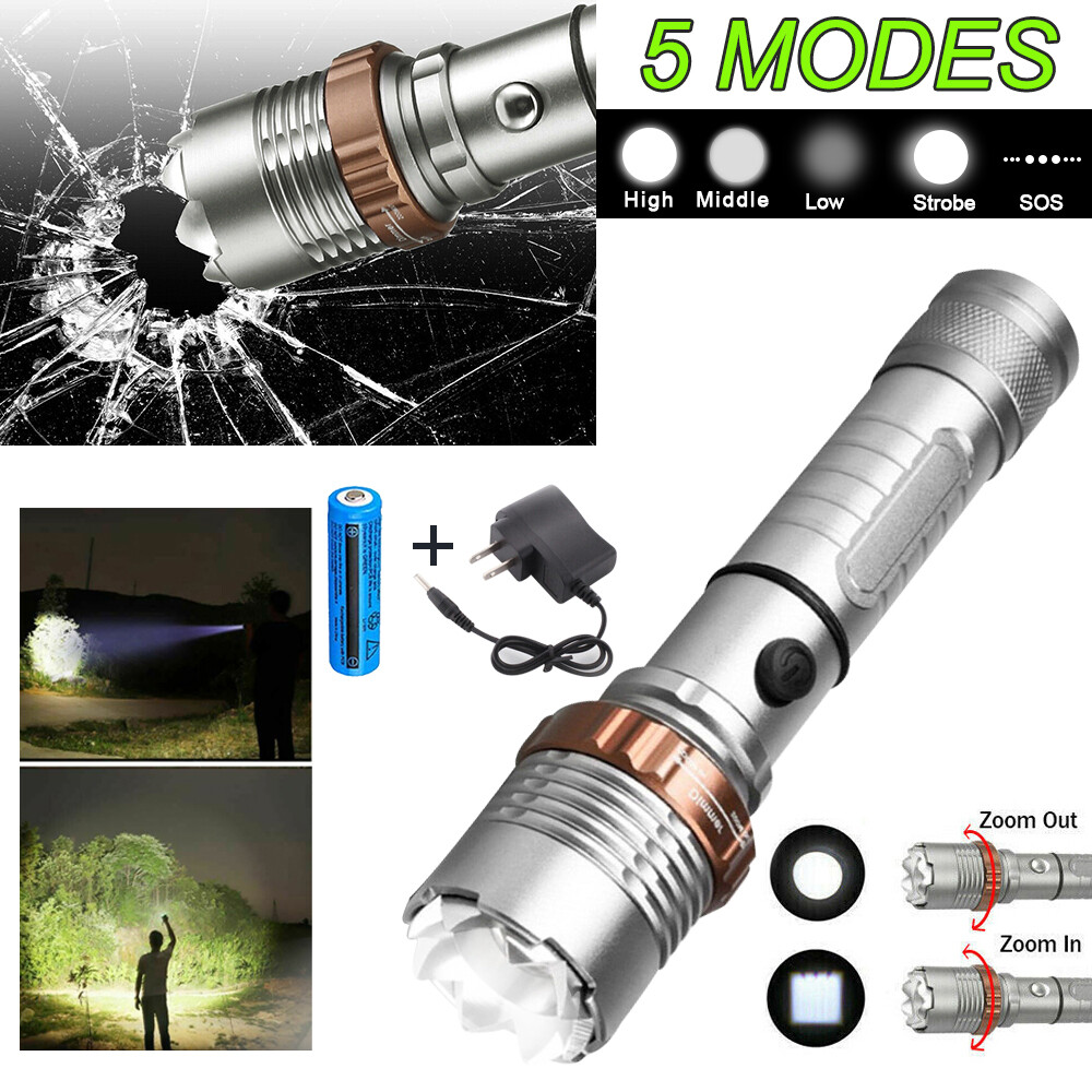 Super Bright LED Tactical Flashlight Torch Rechargeable Work Light Waterproof
