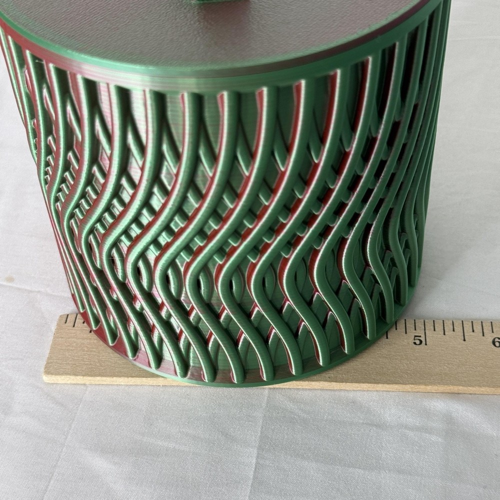 Wavy Pattern Lidded Storage Container Jar Green Red Multi Color Plastic Canister