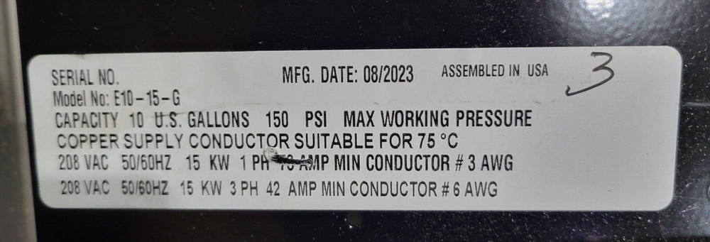 New Rheem RUUD E10-15-G 10Gal 15KW Commercial Electric Water Heater 208V-480V