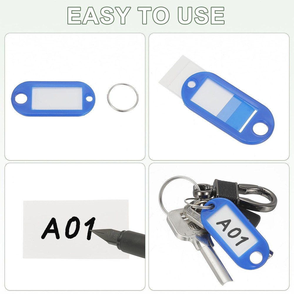 Plastic Key Tags with Split Ring Label Window Identifiers Keychain Tags, 4.7x...