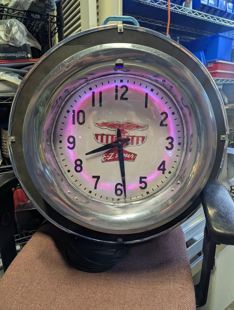 Neon Clock Running Keeps Time FOLK ART