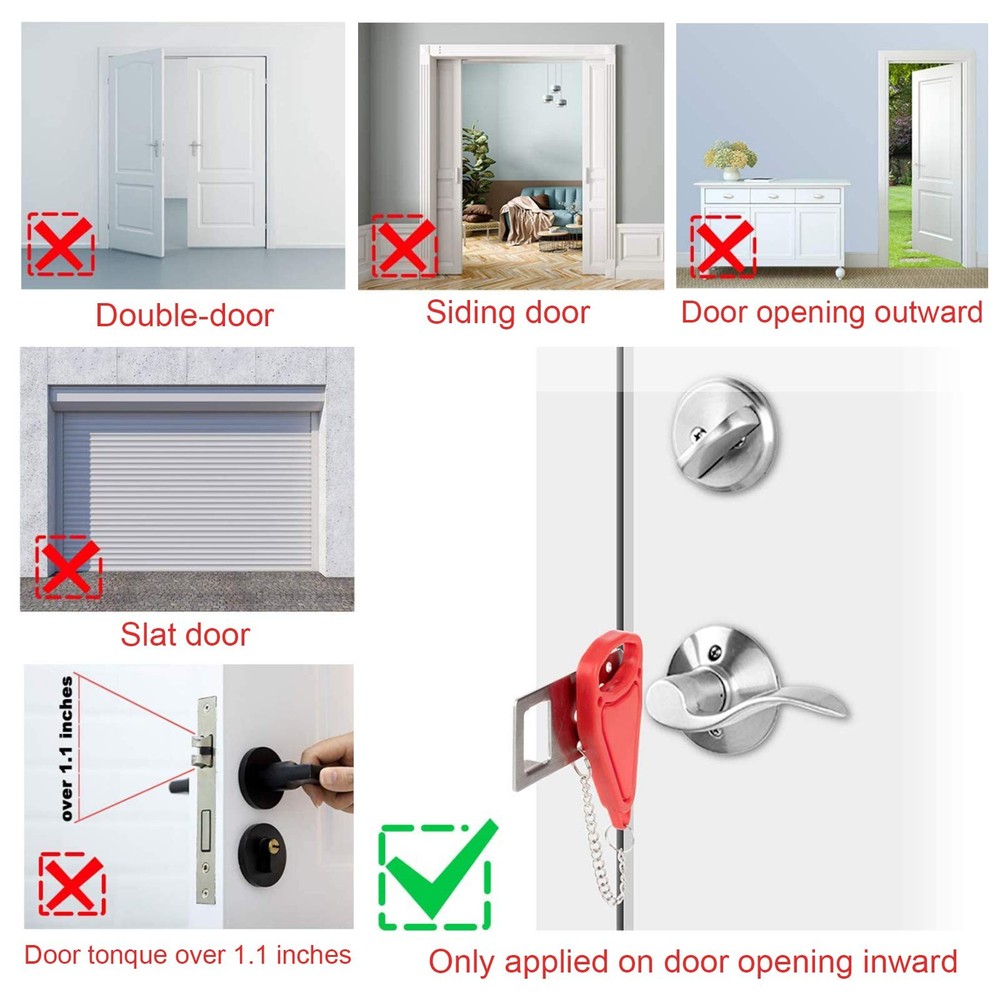 Portable Door Lock-2 Pack Solid Heavy Duty Extra Lock for Additional Privacy ...
