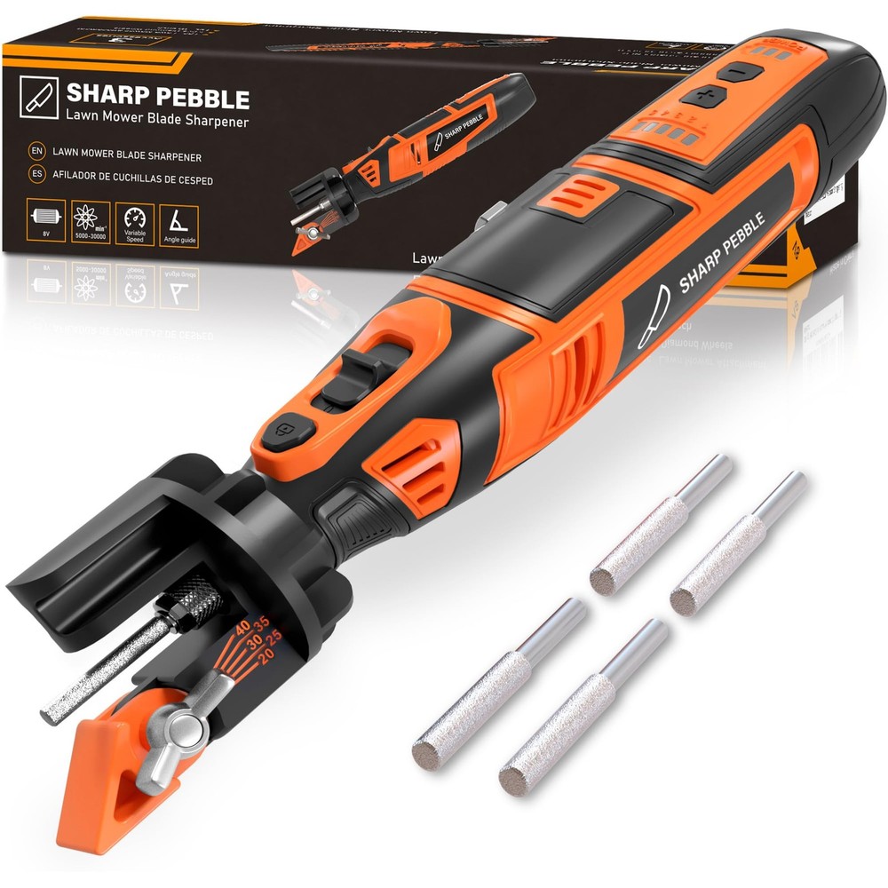 Sharp Pebble Cordless Lawn Mower Blade Sharpener – Adjustable Black/Orange
