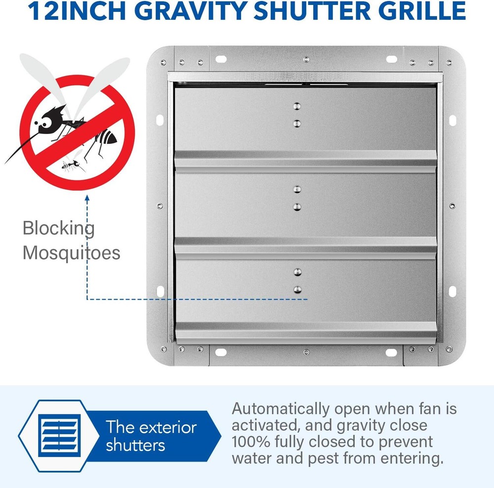 iPower 12"/14"/16"/18"/20'' Square Automatic Gravity Shutter Louver Vent, Silver