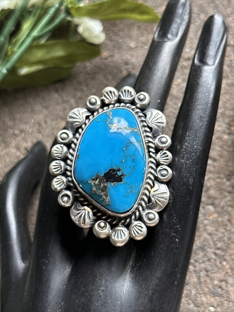 Native American Sterling Silver Turquoise Adjustable Ring. KY