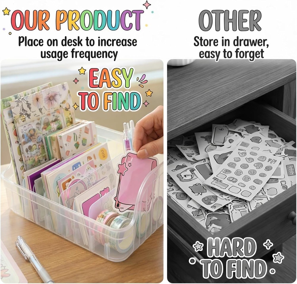 Sticker Storage Box Divider Organizer Clear
