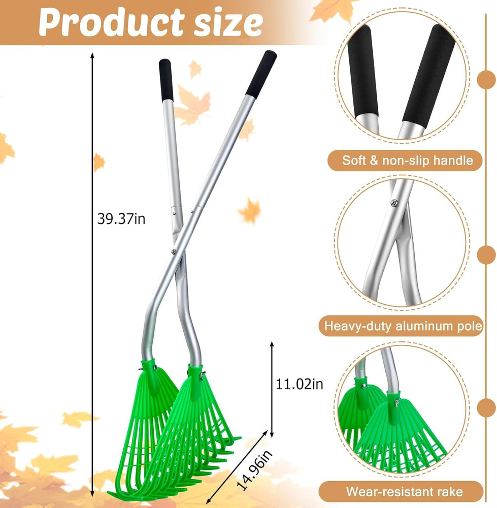 Leaf Grabber Rake,Leaves Collector Tool with Long Handle,Efficient Leaf Picker U