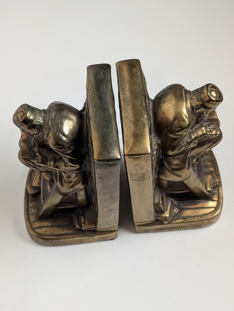 Vintage Solid Brass Figural Bookends Scholar Library Ladder Heavy 17lb Pair