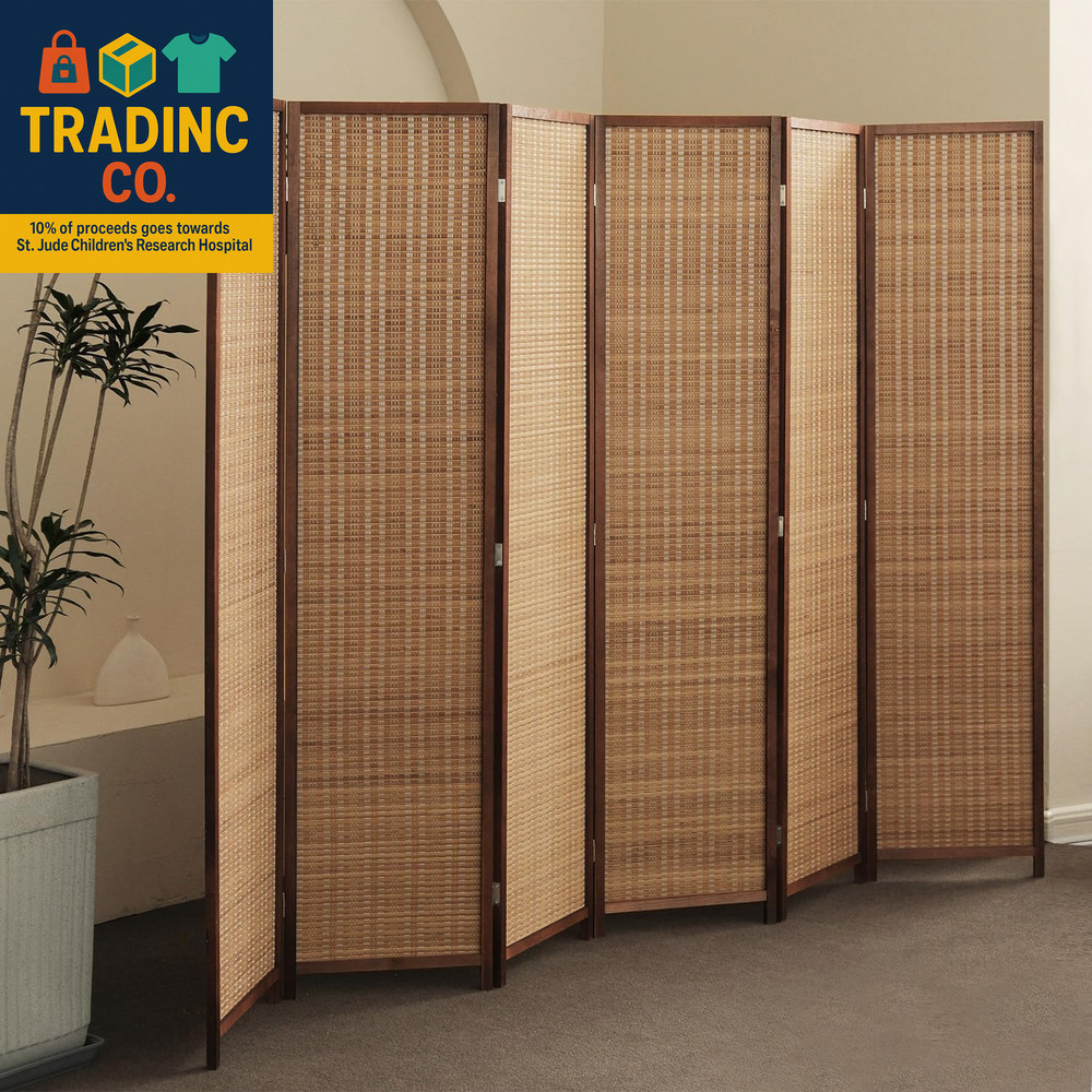 6 Panel Bamboo Room Divider and Folding Panel Screen,Bamboo Panel Divider for Ro