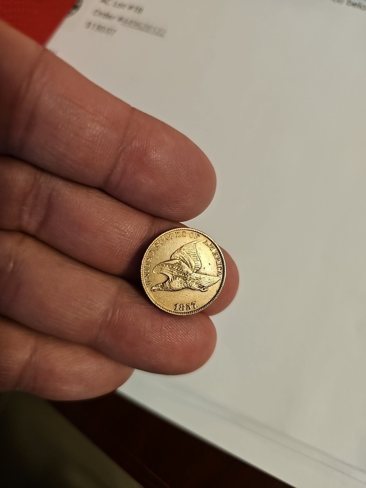 1857 Flying Eagle Cent Penny AU, Almost Uncirculated
