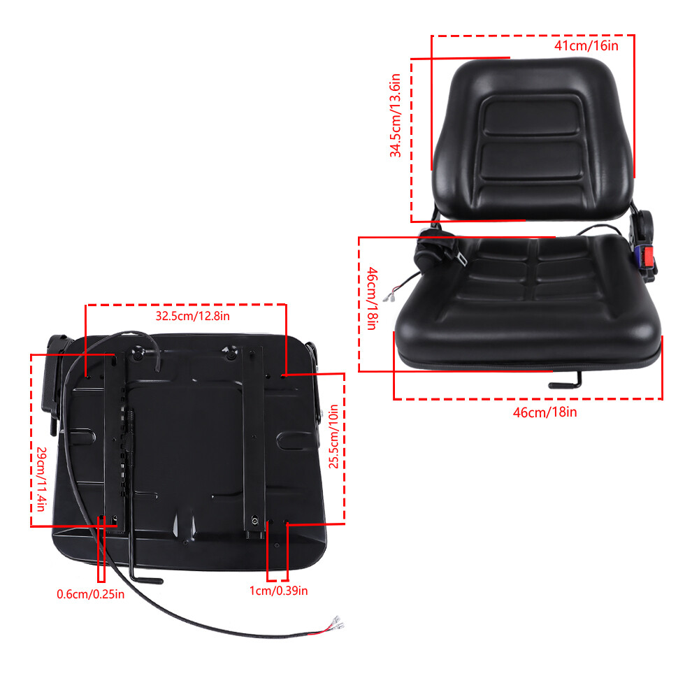 Universal Forklift Seat Fold Down Tractor Seat Adjustable Back & Seatbelt