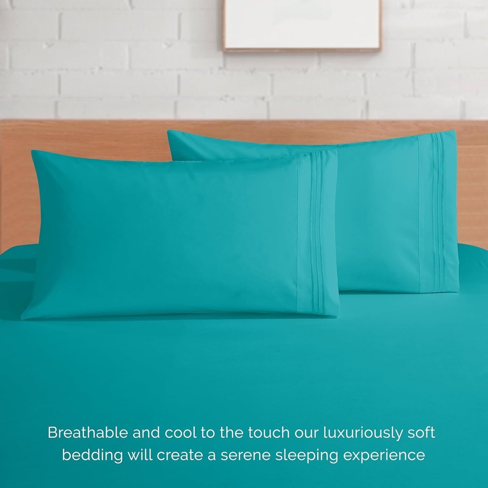 Extra Deep Pocket Queen Sheet Set - 1500 Thread Count Soft Teal Bedding