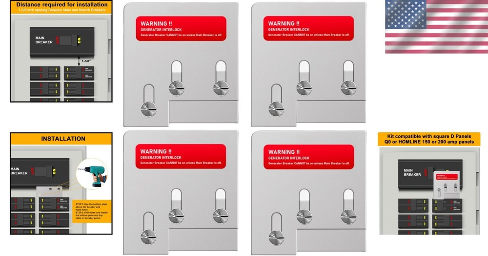 Durable Stainless Steel Generator Interlock Kit - 4 Sets | Square D Panel