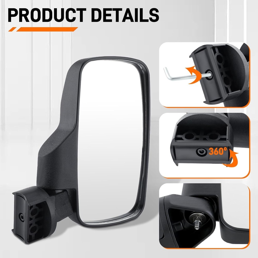 UTV Side Mirror Center Mirror 2 Inch Roll Bar Adjustable Rearview Kit Cage