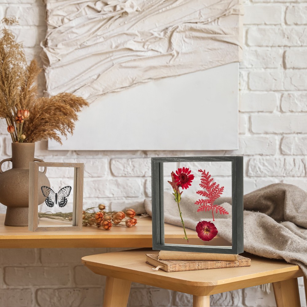 Wooden Pressed Flower Frame 4x5Inch Rectangle Floating Frame Black